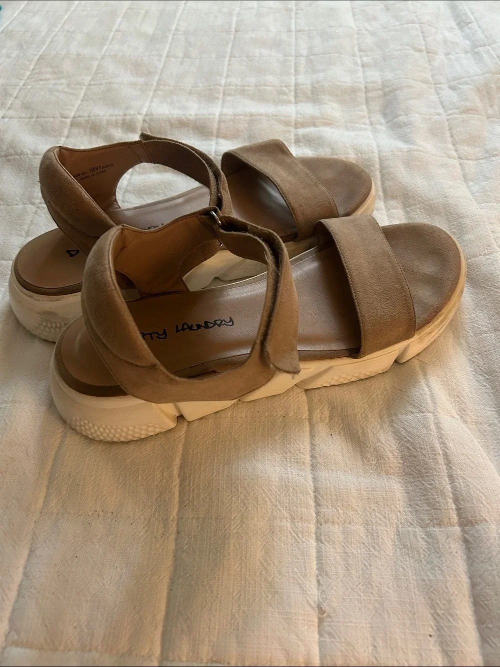 Dirty Laundry Tan Suede Platform Sandals with White Sole